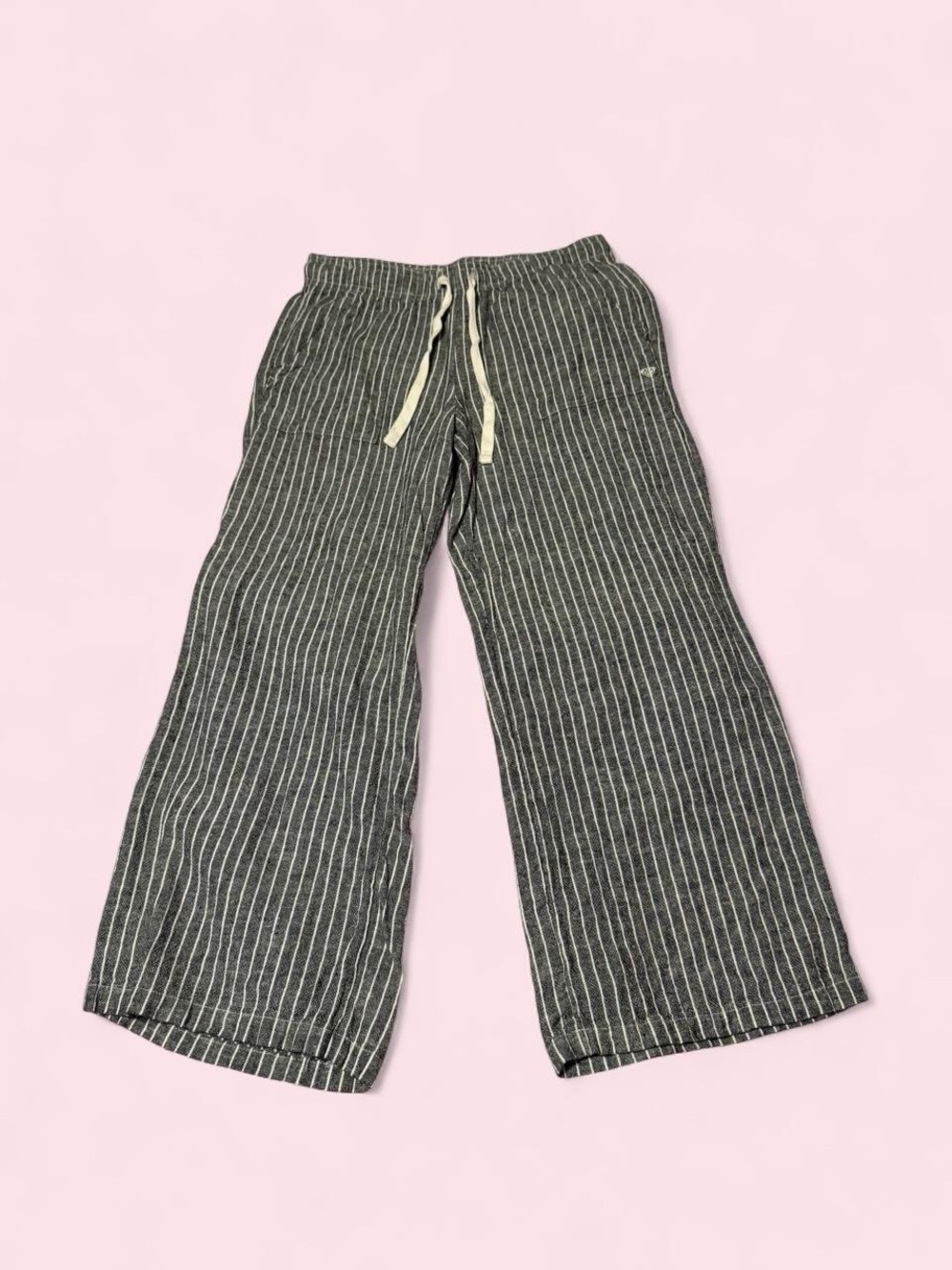 Roxy Gray Pinstripe cropped Wide-Leg Drawstring Pants